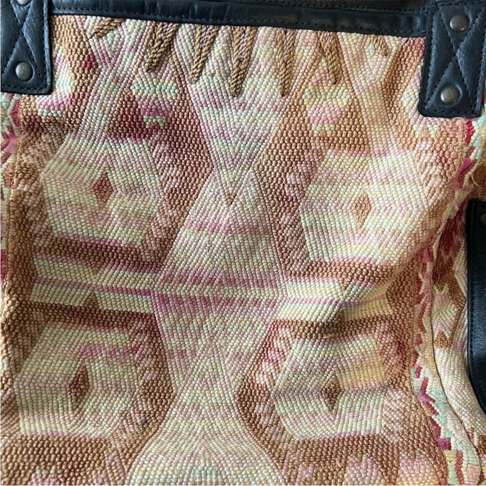 Nena & Co. Convertible Backpack Tote Bag Black Leather Tribal Geometric Woven - Picture 7 of 14